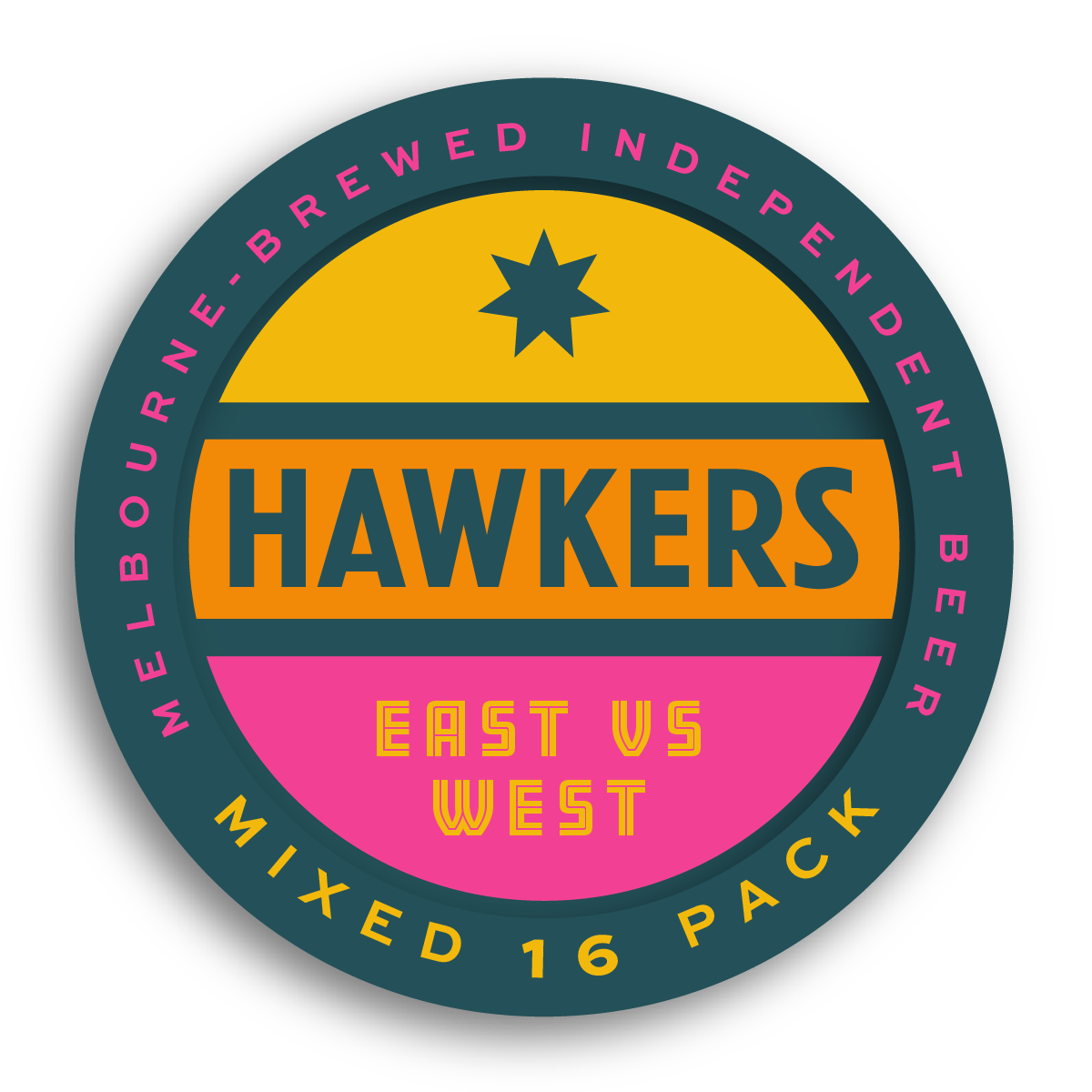 East vs West mixed 16 pack Hawkers beer comparing hazy juicy IPA and west coast IPA styles