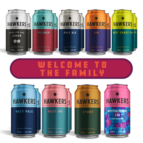 Hawkers Welcome to the Family 16 pack featuring full core range craft beer selection