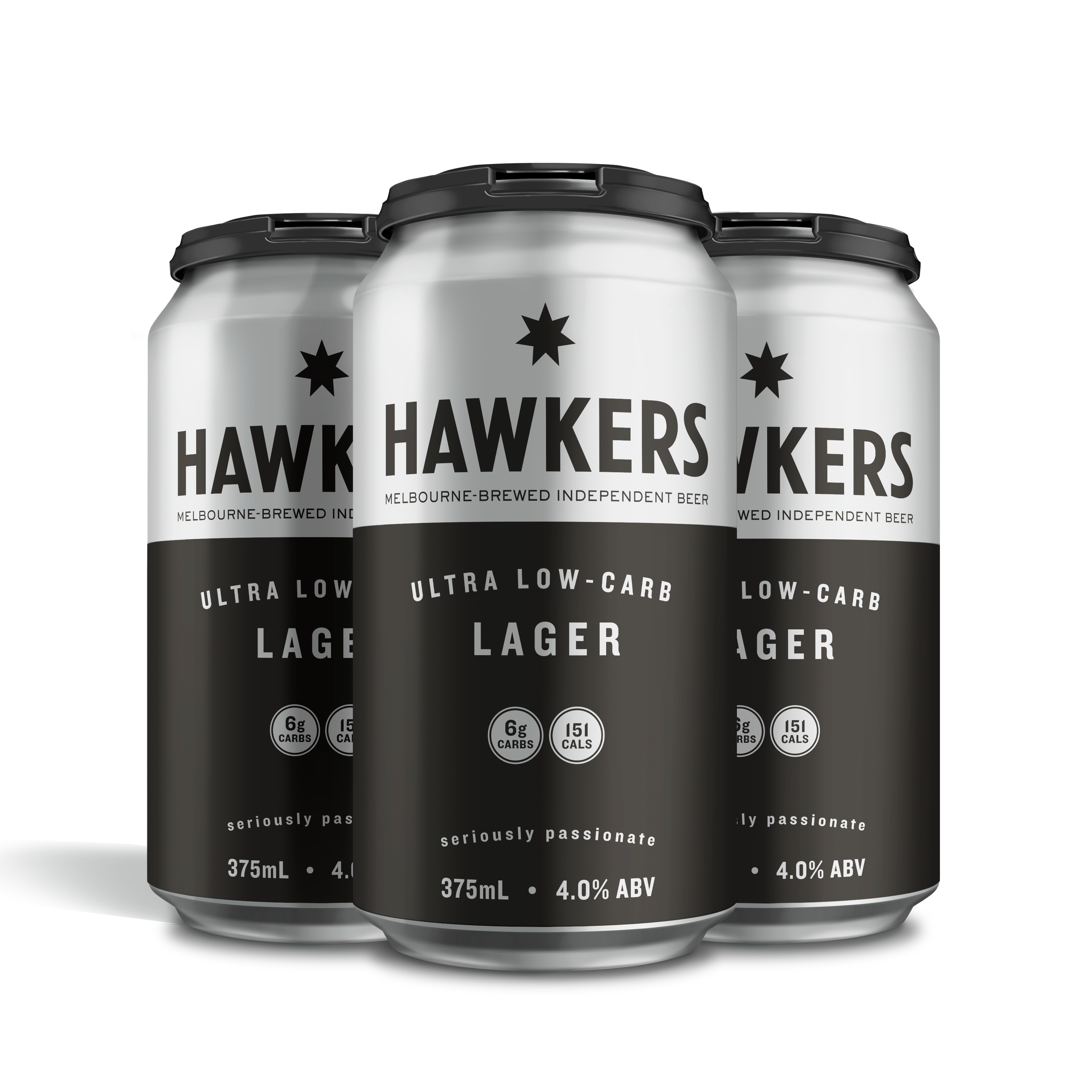 Hawkers Low Carb Lager 4 pack 375ml craft beer cans Australia crisp clean refreshing lager beer pack