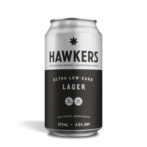 Hawkers Low Carb Lager 375ml craft beer can Australia crisp clean refreshing lager style beer