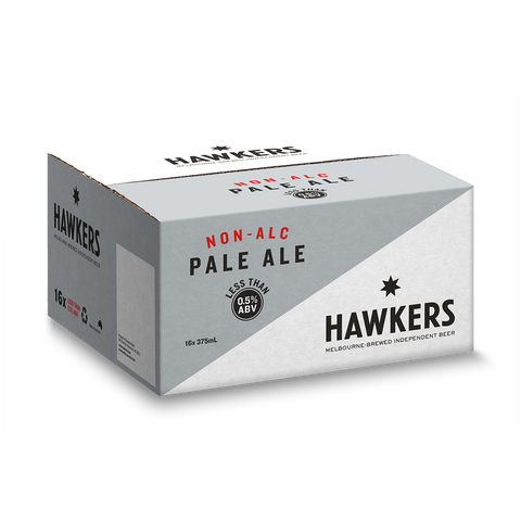 Hawkers Non Alc Pale Ale 16 pack case 375ml alcohol free craft beer cans Australia beer carton