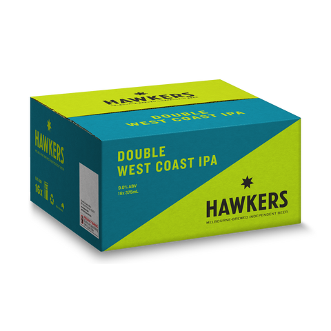 Hawkers Double West Coast IPA 16 pack case 375ml craft beer cans Australia hop forward double IPA beer carton
