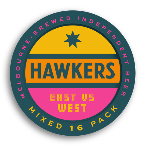 East vs West mixed 16 pack Hawkers beer comparing hazy juicy IPA and west coast IPA styles