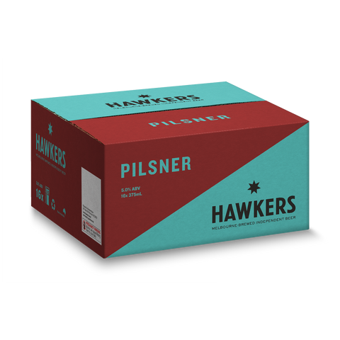 Hawkers Pilsner 16 pack case craft beer cans Australia Melbourne brewery crisp European style lager carton
