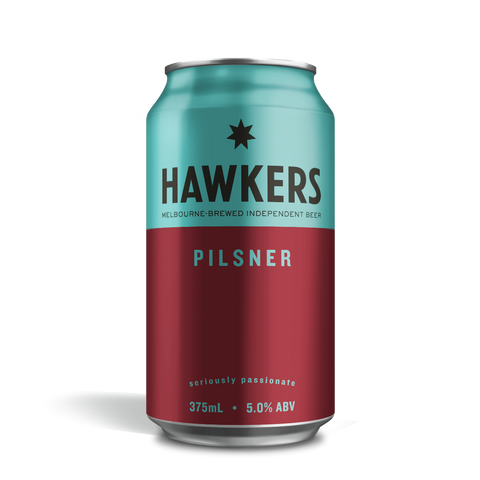 Hawkers Pilsner beer can European style lager crisp clean balanced hop bitterness brewed in Melbourne Australia