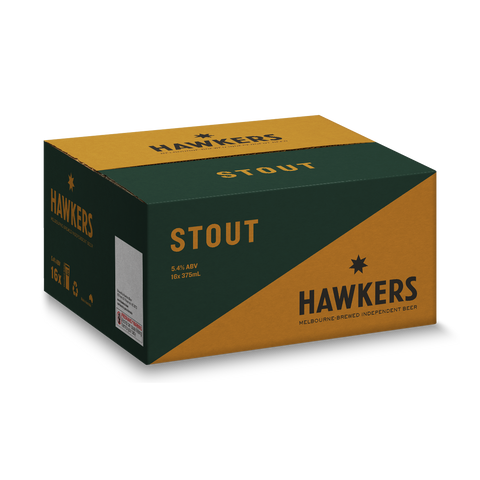 Hawkers Stout 16 pack case 375ml craft beer cans Australia brewery roasted malt coffee chocolate dark beer carton