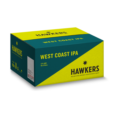 Hawkers West Coast IPA 16 pack case 375ml craft beer cans Australia brewery crisp bitter pine citrus IPA carton